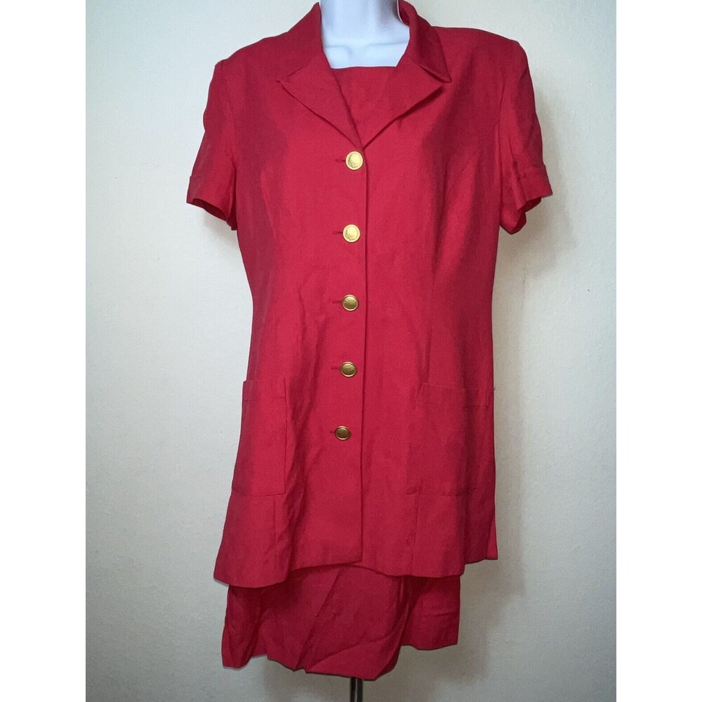 VTG 80s Danny and Nicole Collared Long Red Jacket Sleeveless Dress 10P
